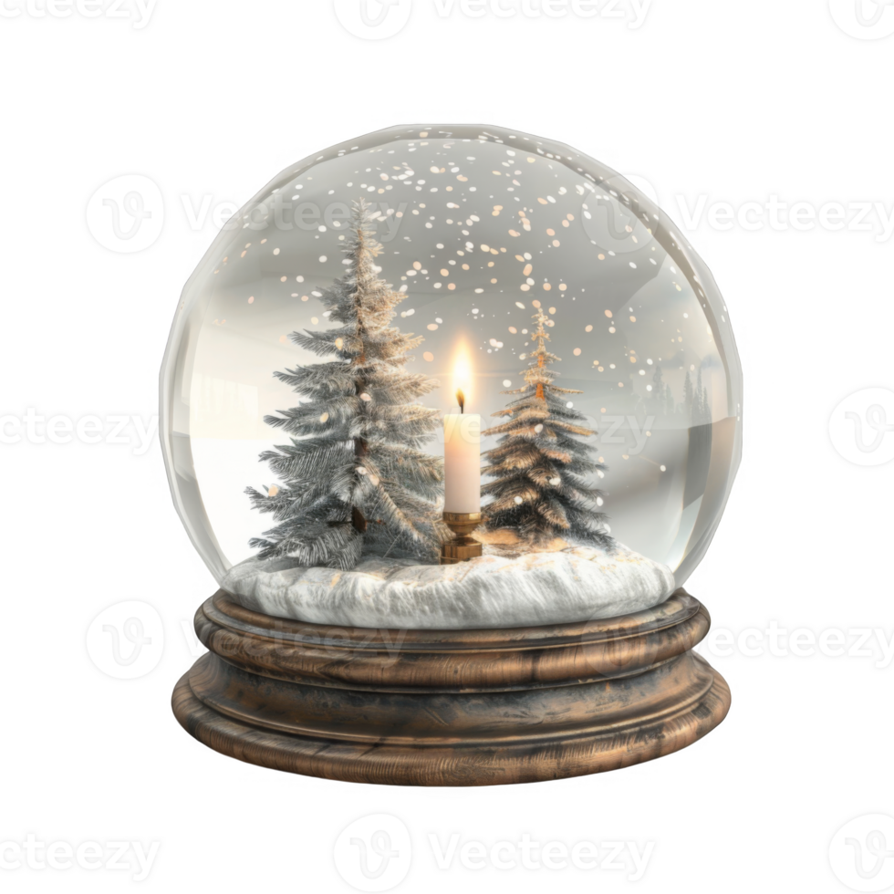 Snow Globe with Candle and Pine Trees png