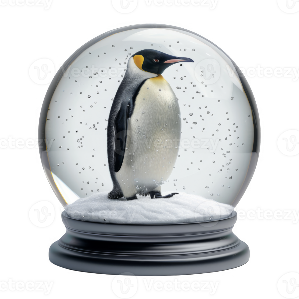 A lone emperor penguin inside a snow globe with a black base png