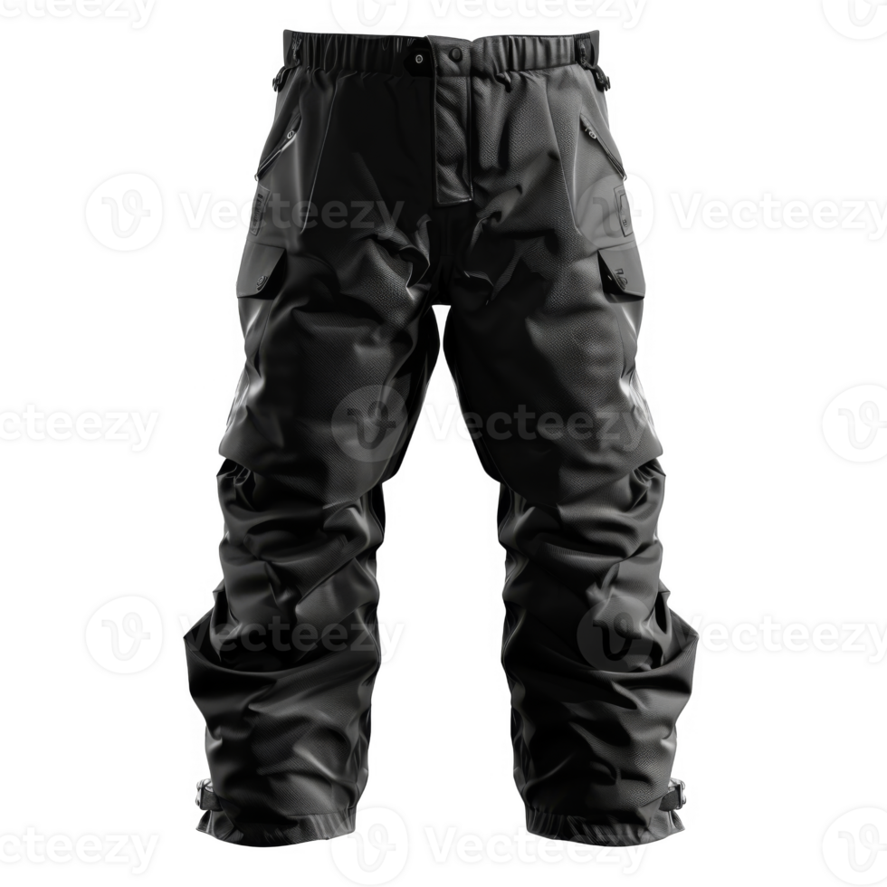 Black Water-Resistant Cargo Pants with Zippered Pockets png