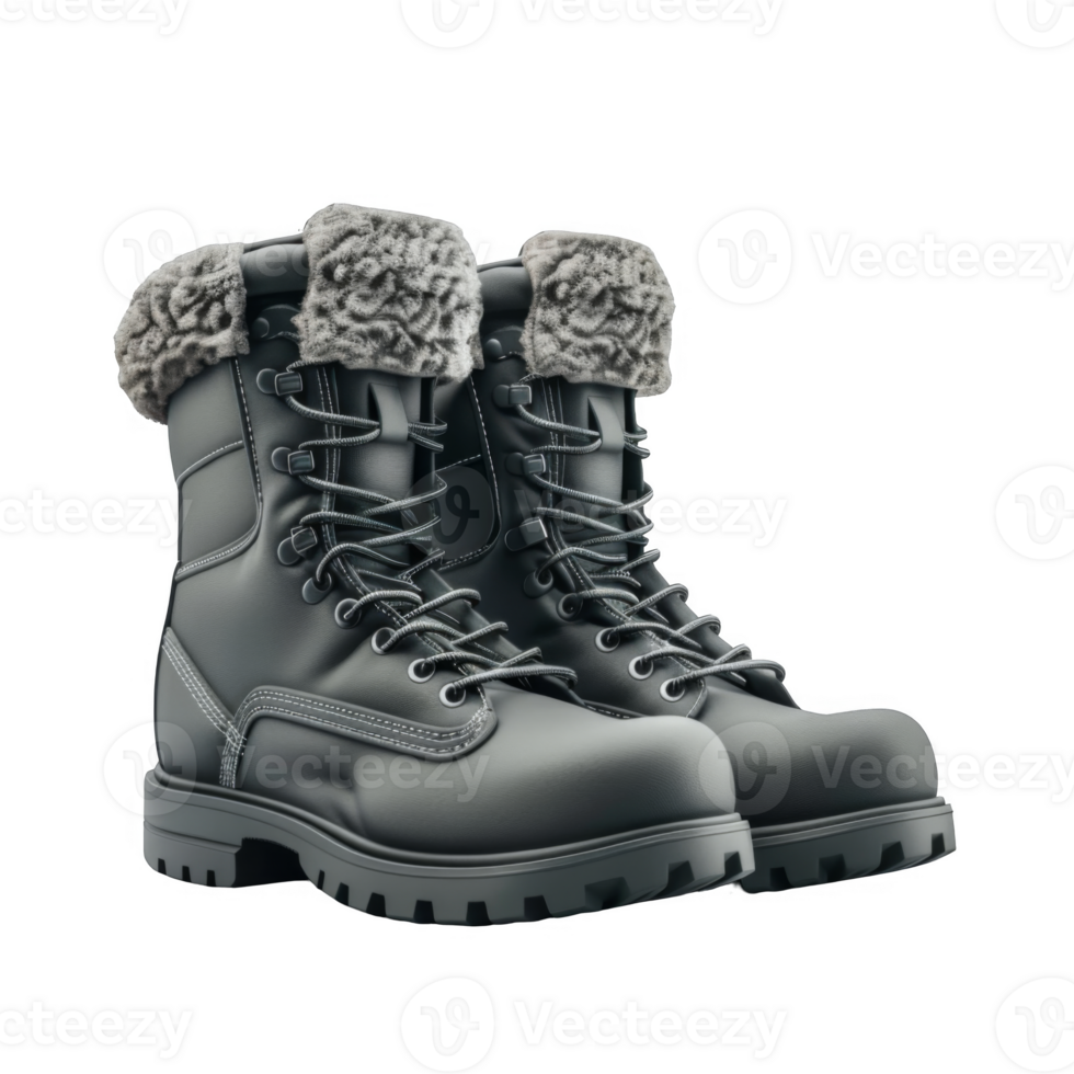 A Pair of Black Leather Winter Boots with Fur Trim png