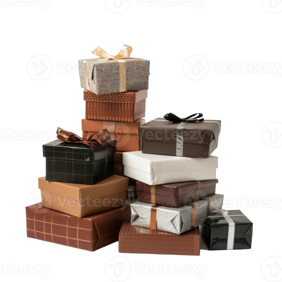 Stack of Beautifully Wrapped Gift Boxes with Ribbons png