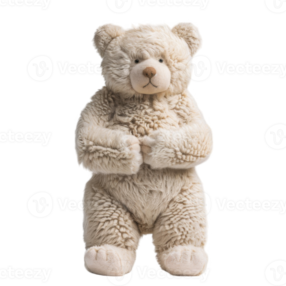 A Plush Cream-Colored Teddy Bear Standing Against a Black Background png