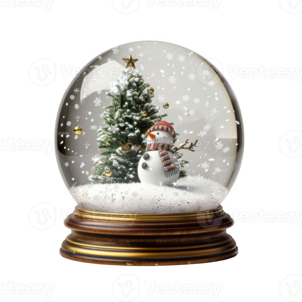 Snowman and Christmas Tree in a Glass Snow Globe png
