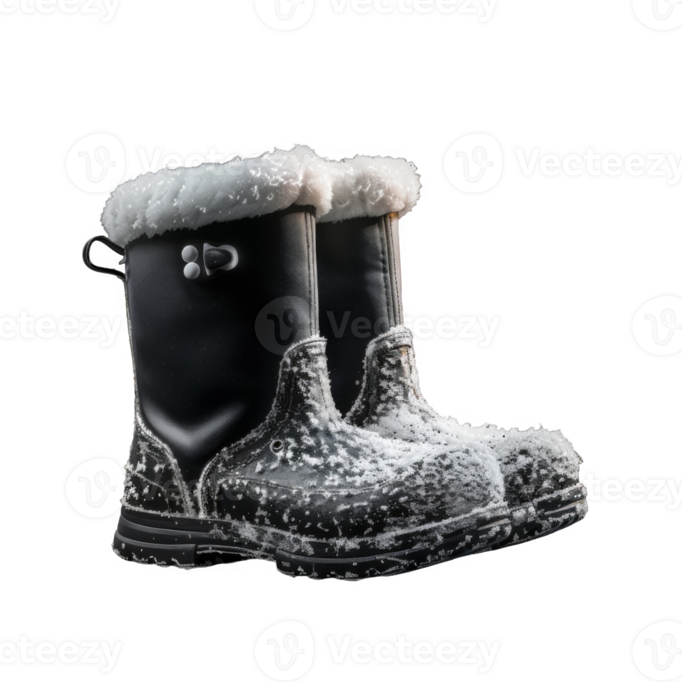 A Pair of Black Winter Boots Covered in Snow png