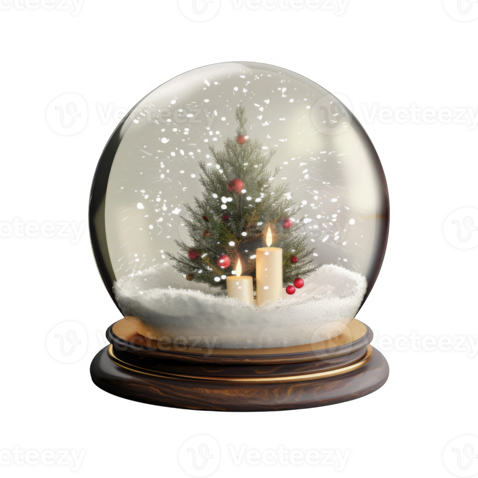 Christmas Tree and Candles in a Snow Globe png