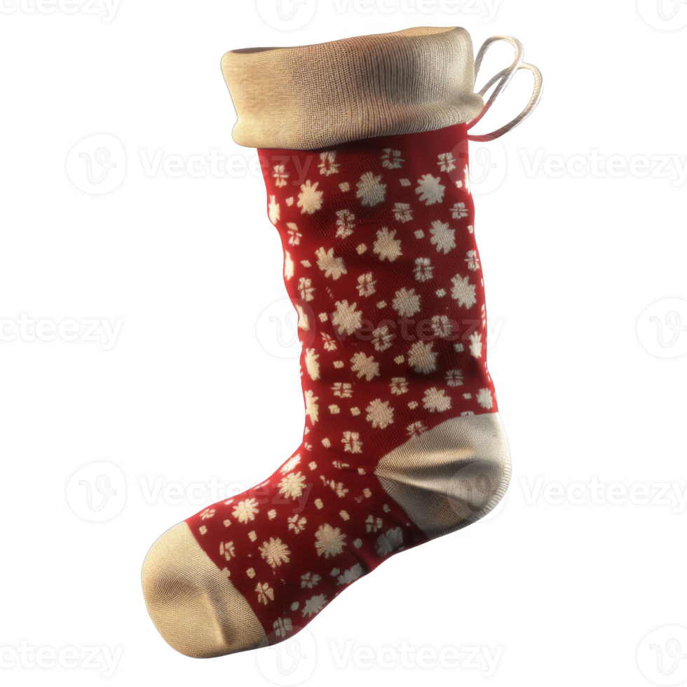 Red Christmas Stocking with White Snowflake Pattern and Cuff png
