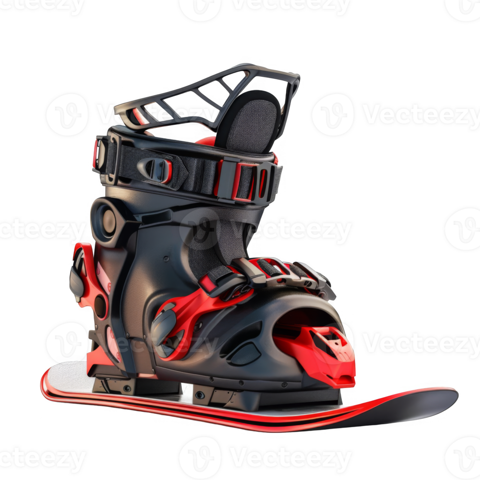 Modern Snowshoe with Red Accents and Black Boot png