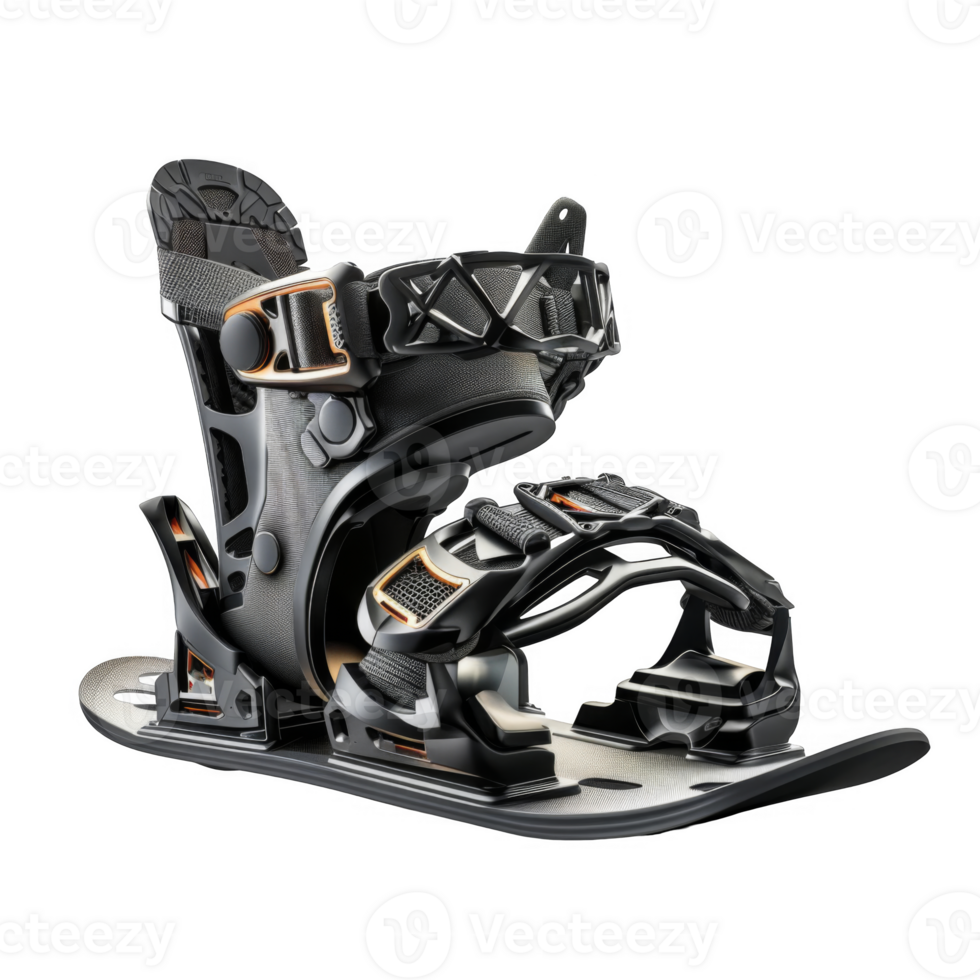 Black and Orange Snowboard Binding with Foot Strap png