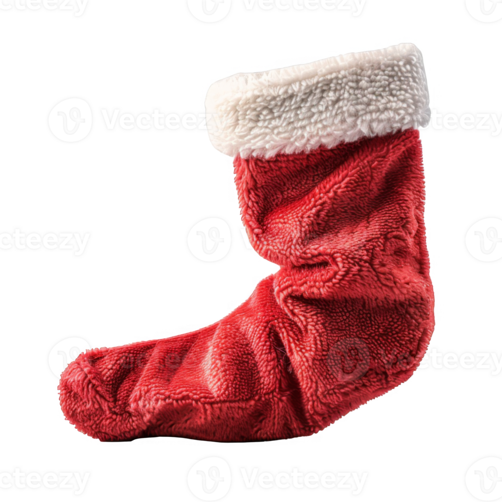 Red and White Christmas Stocking with Furry Texture png