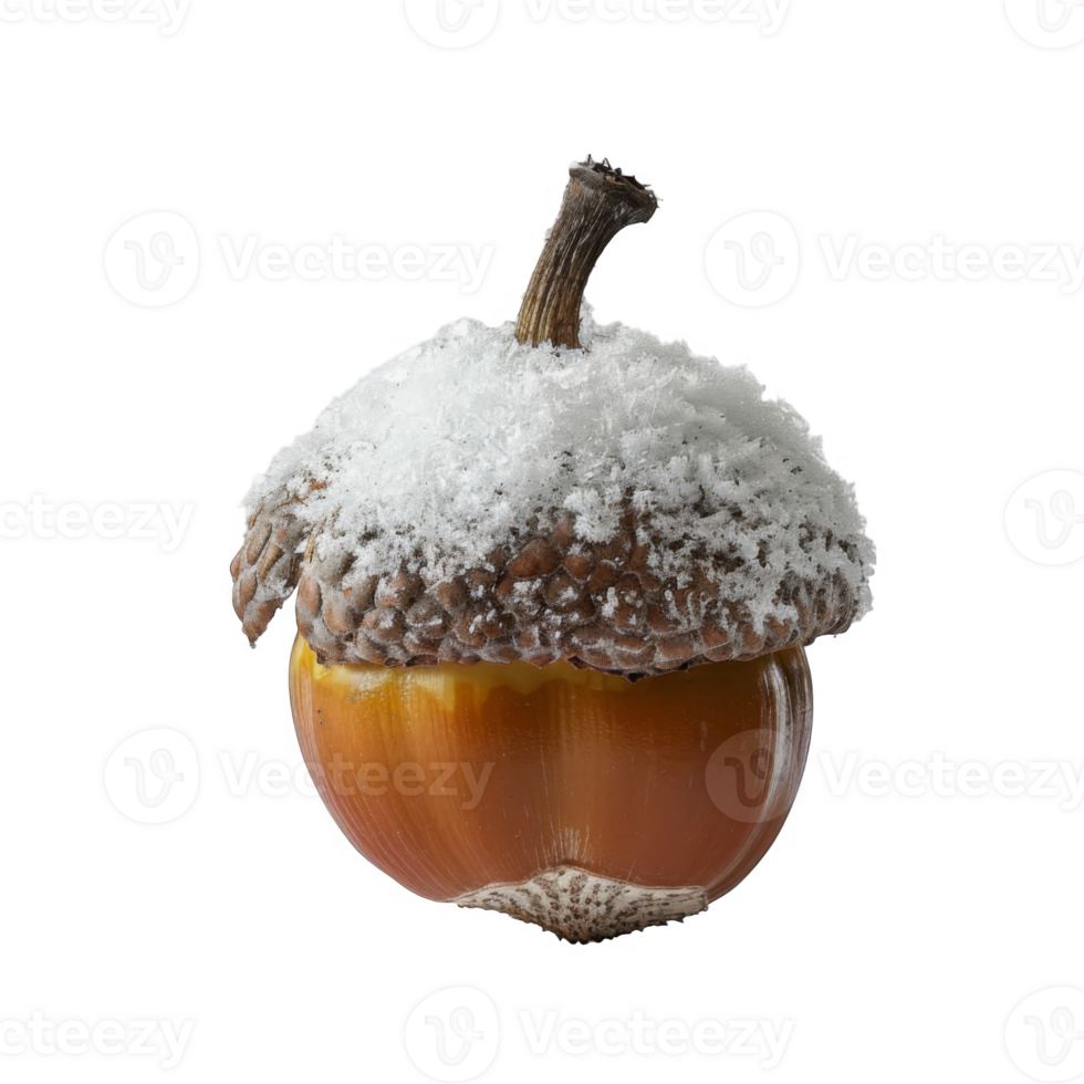 A Single Acorn Covered in Snow Against a Black Background png