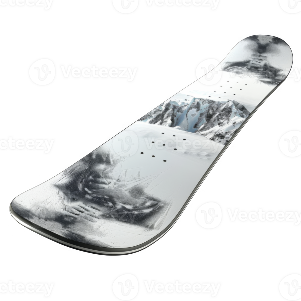 White Snowboard with Mountain Design png