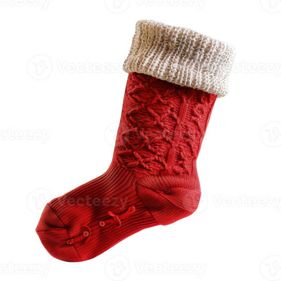 Red Knitted Christmas Stocking with White Cuff png
