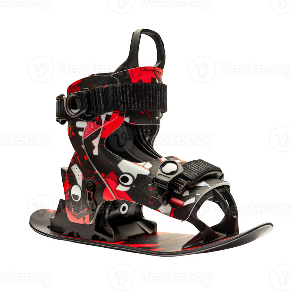 Red and Black Snowshoe Boot with Buckle Straps png