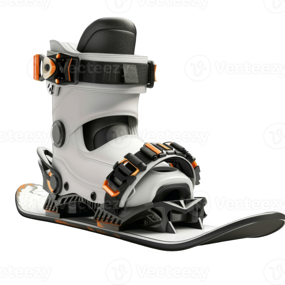 White Snowshoe Binding with Black Straps and Orange Accents png