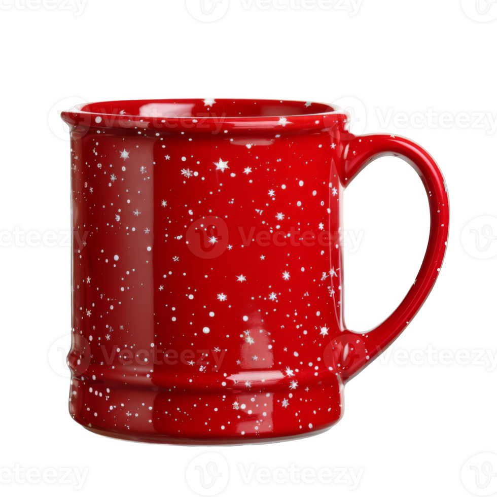 Red Ceramic Mug with White Snowflake and Dot Design png