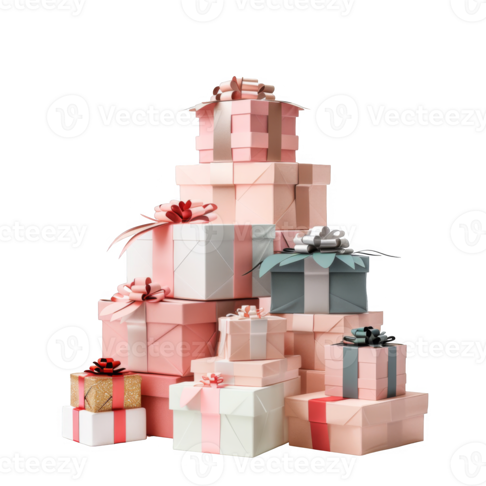 Stack of Pink, White, and Teal Gift Boxes with Bows png
