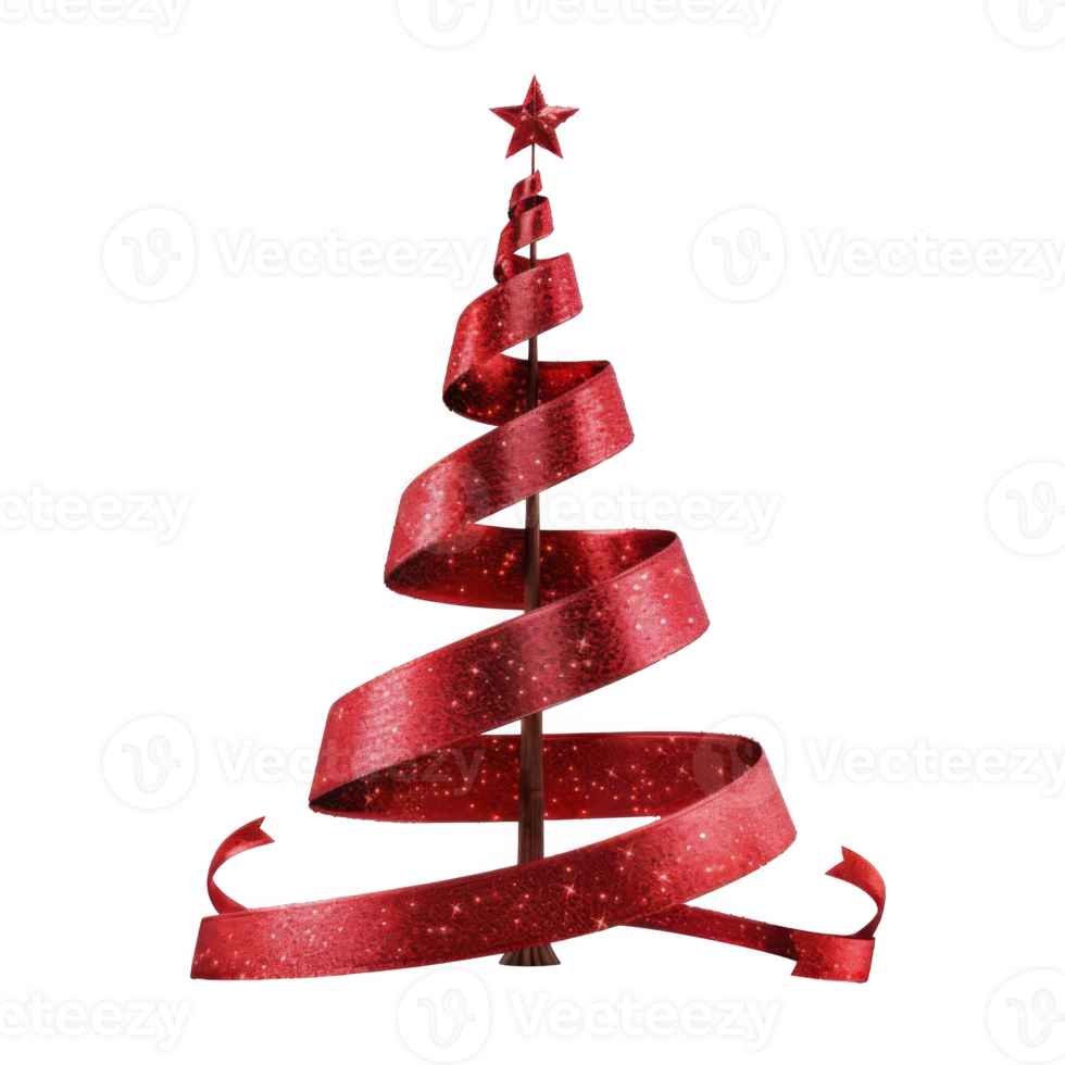 A Red Glittery Ribbon Christmas Tree with a Star on Top png