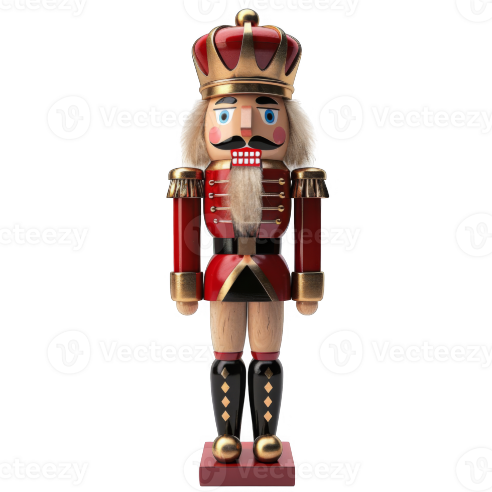 Traditional Wooden Nutcracker Toy With Red Uniform and Gold Crown png
