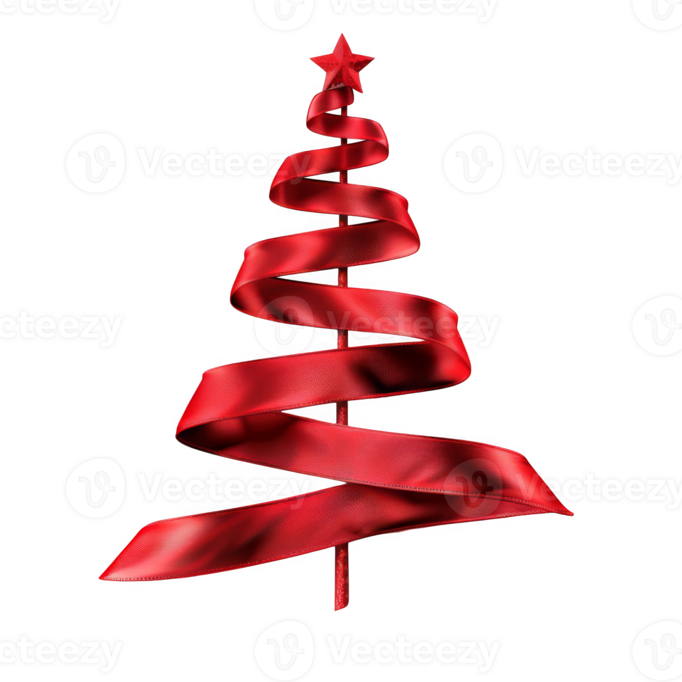 Red Ribbon Christmas Tree with Star on Top png