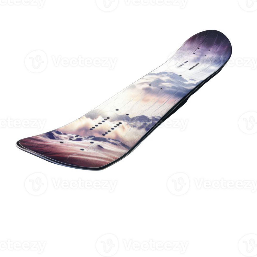 Mountain-Scened Snowboard with Black Background png