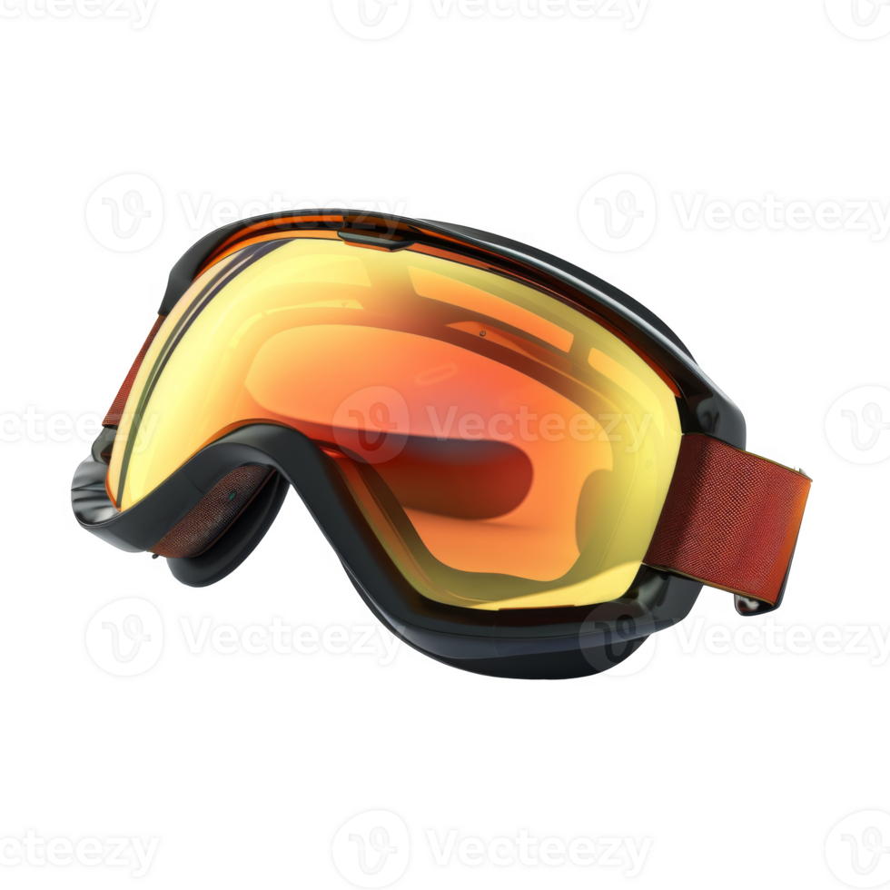 Black and Orange Ski Goggles with Red Strap png