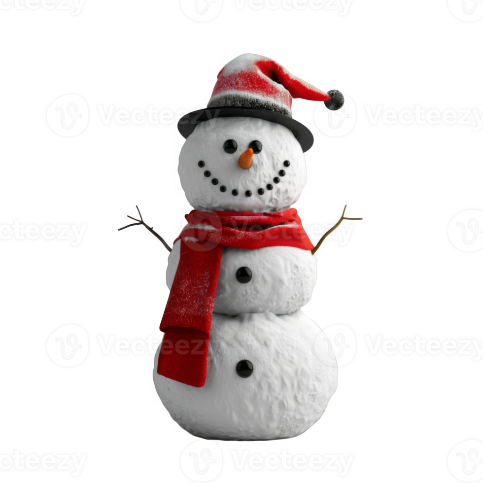 A Snowman Wearing a Santa Hat and Red Scarf png