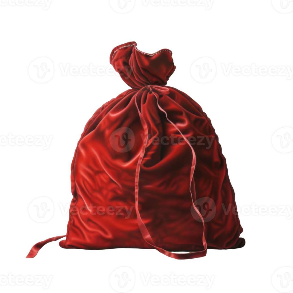 Red Velvet Santa Sack with White Trim and Ribbon png