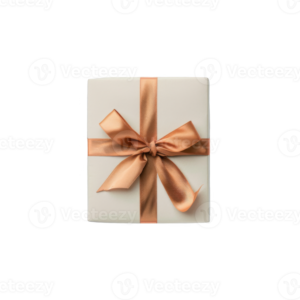 A White Gift Box with a Peach Satin Ribbon png