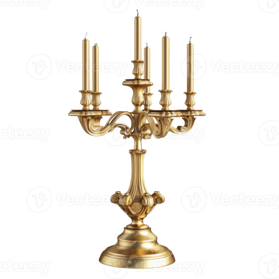 Ornate Gold Candelabra with Five Candles png