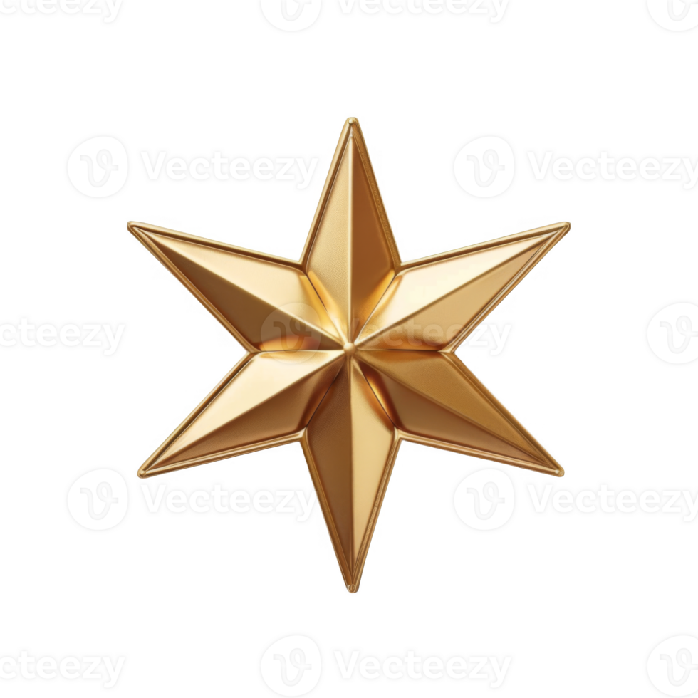 A 3D Render of a Gold Star with a Facetted Surface png