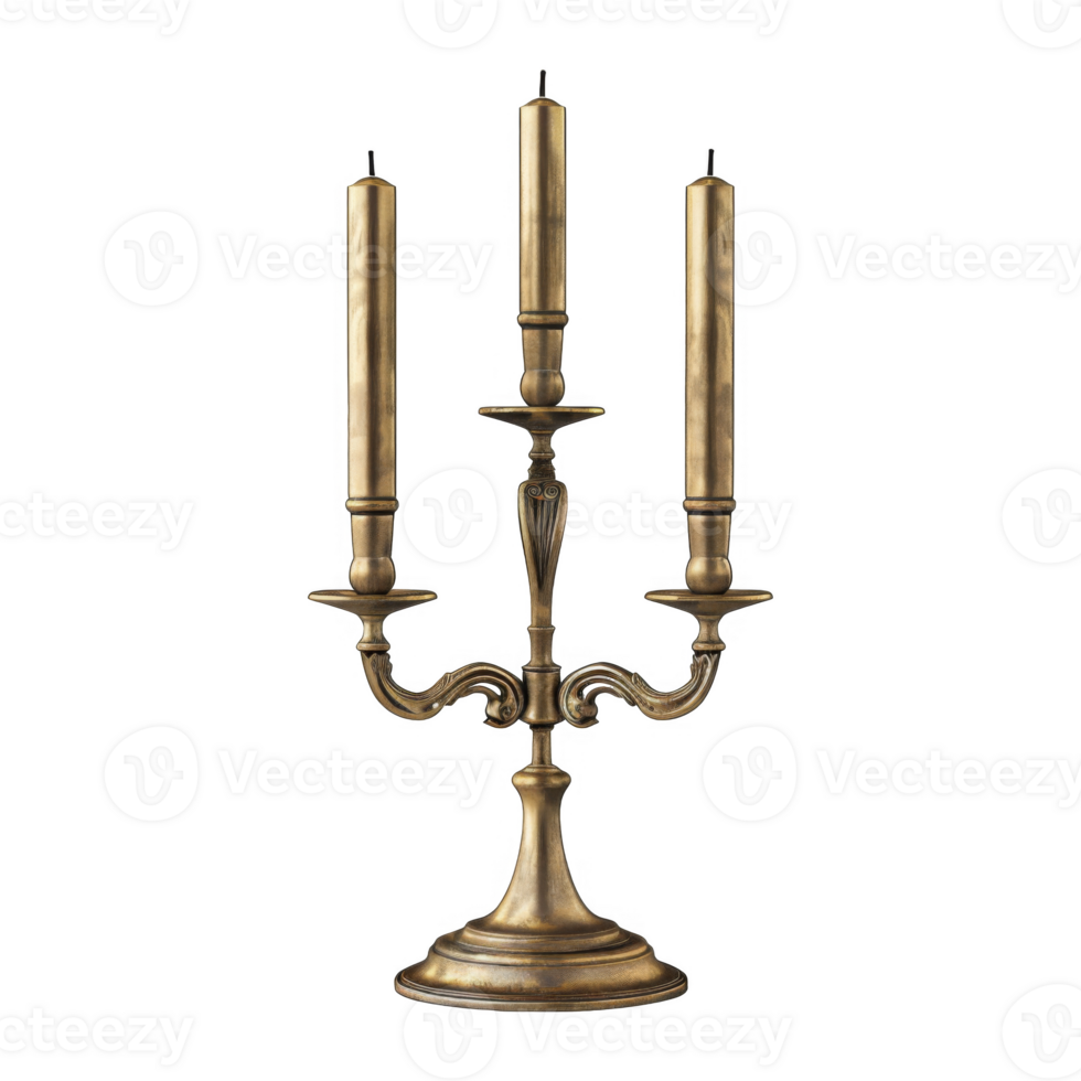 Ornate Gold Candelabra with Three Candles png