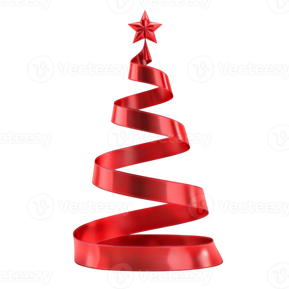 A Red Ribbon Spiraling Into a Christmas Tree Shape With a Star on Top png