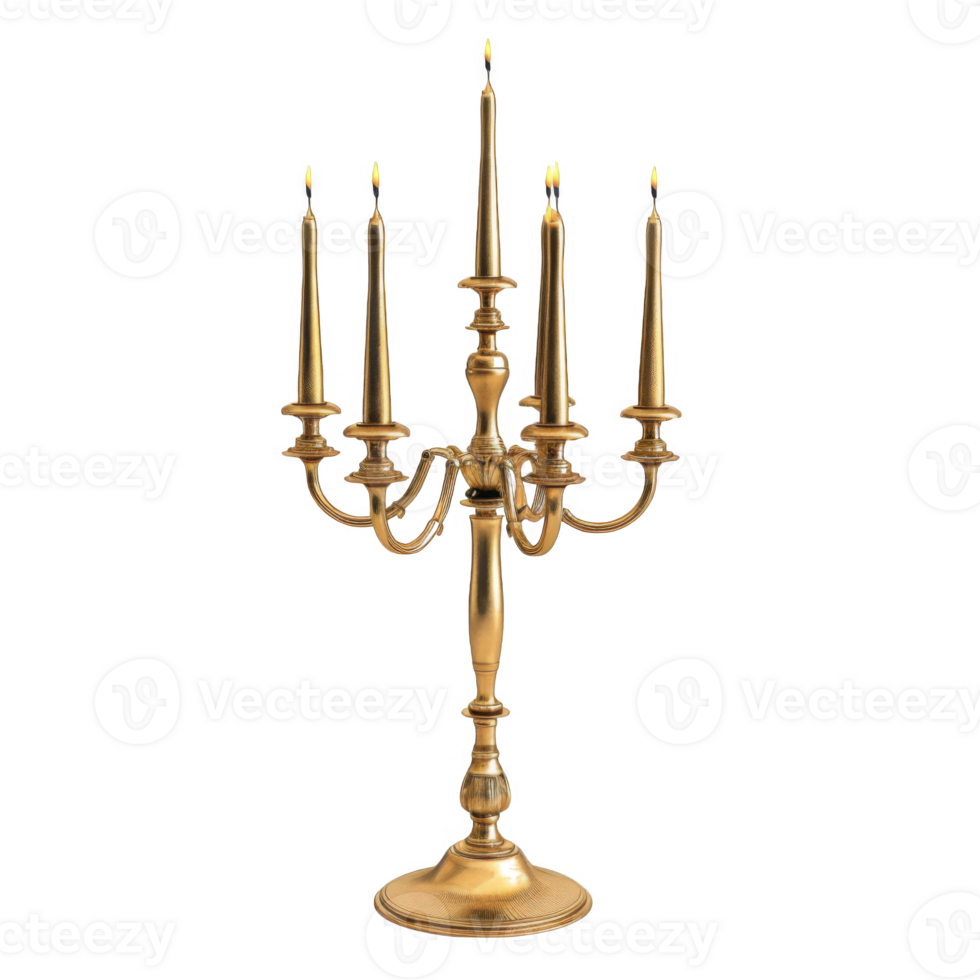 Ornate Gold Candelabra with Six Lit Candles png