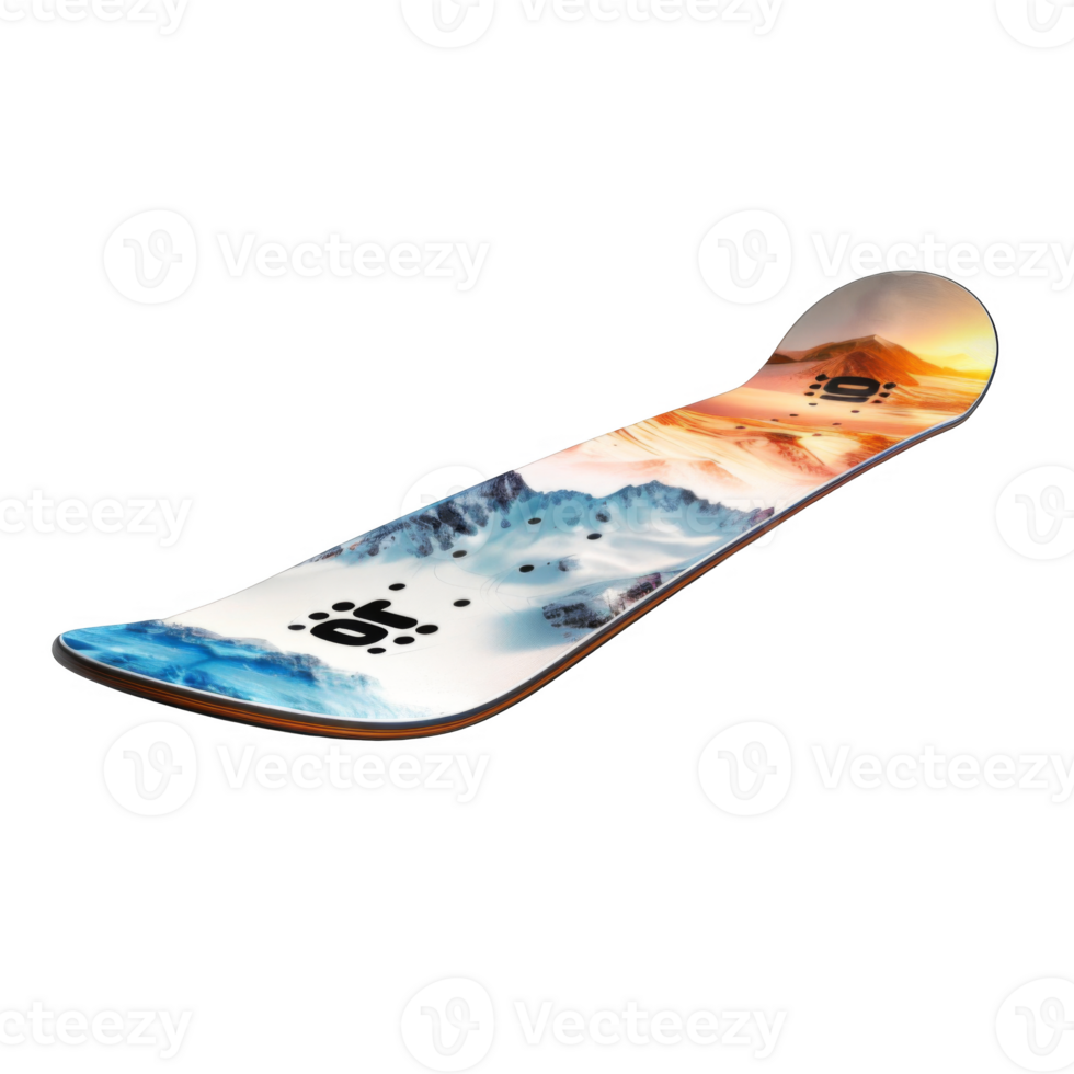 Snowboard with Mountain and Sunset Graphic Design png