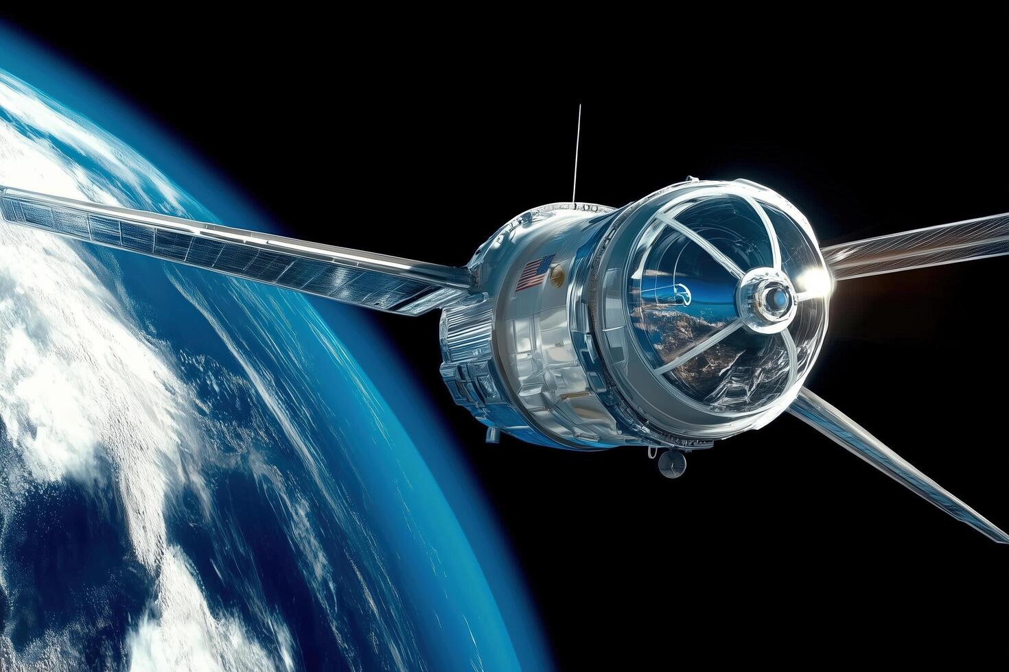 A futuristic satellite orbits Earth, capturing breathtaking views of the planet while symbolizing advancements in space exploration photo