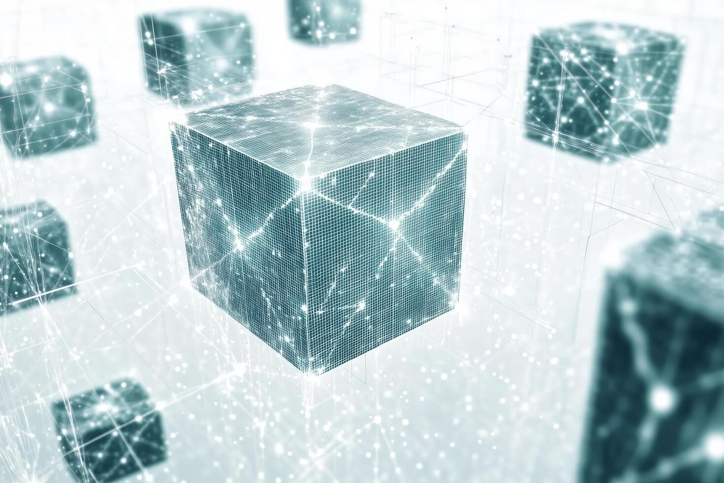A futuristic digital cube network glowing with intricate connections, symbolizing data integration, technology, and innovation photo