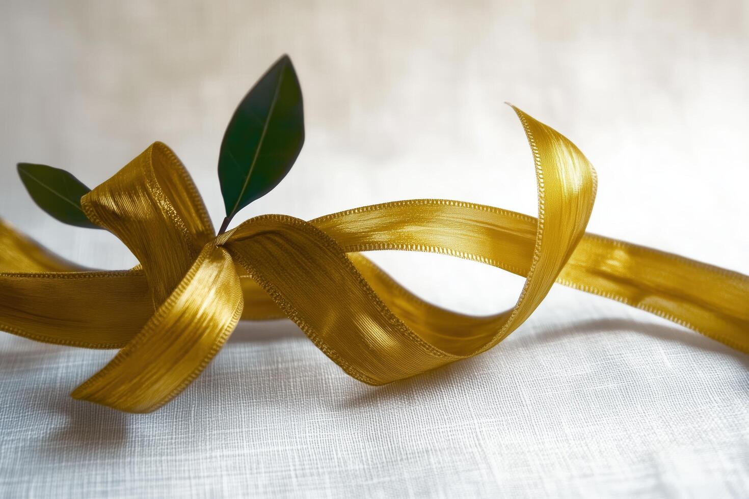 A golden ribbon intertwined with green leaves symbolizes elegance and nature photo