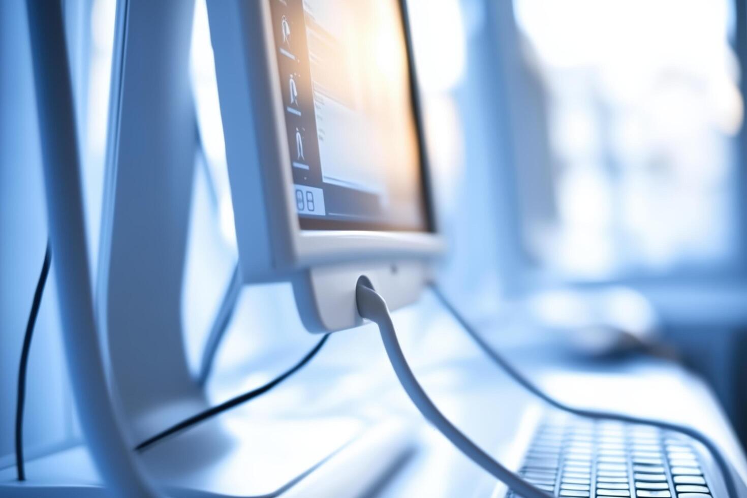 A Glimpse into the Digital Realm A Computer Monitor in a Modern Workspace, photo