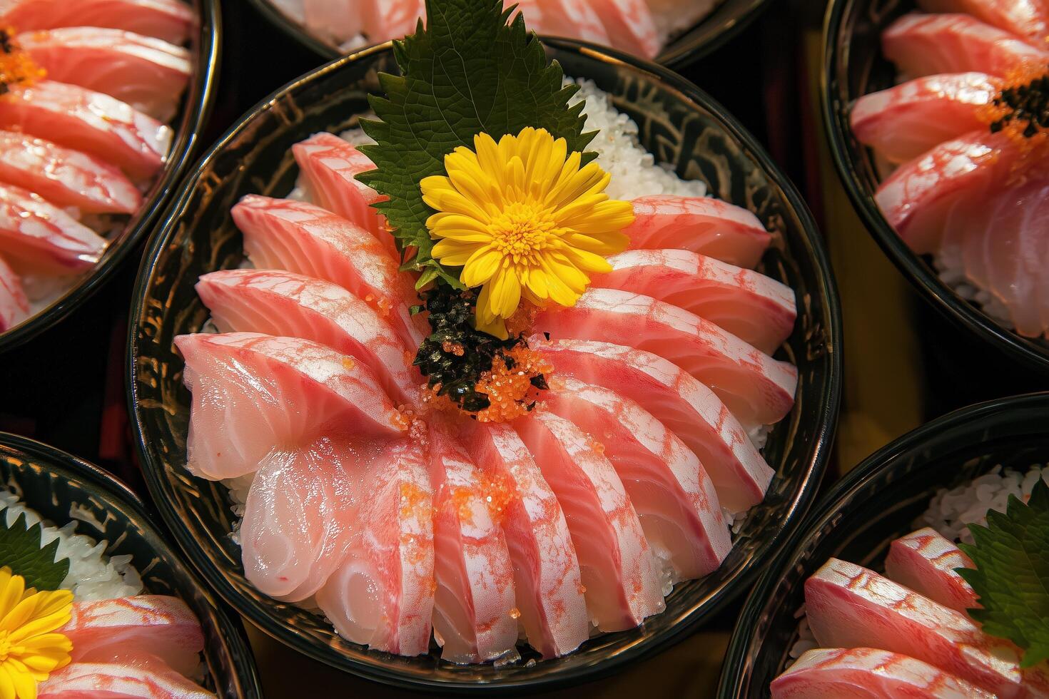 A Colorful Display of Sashimi Bowls, A Seafood Lover's Delight photo