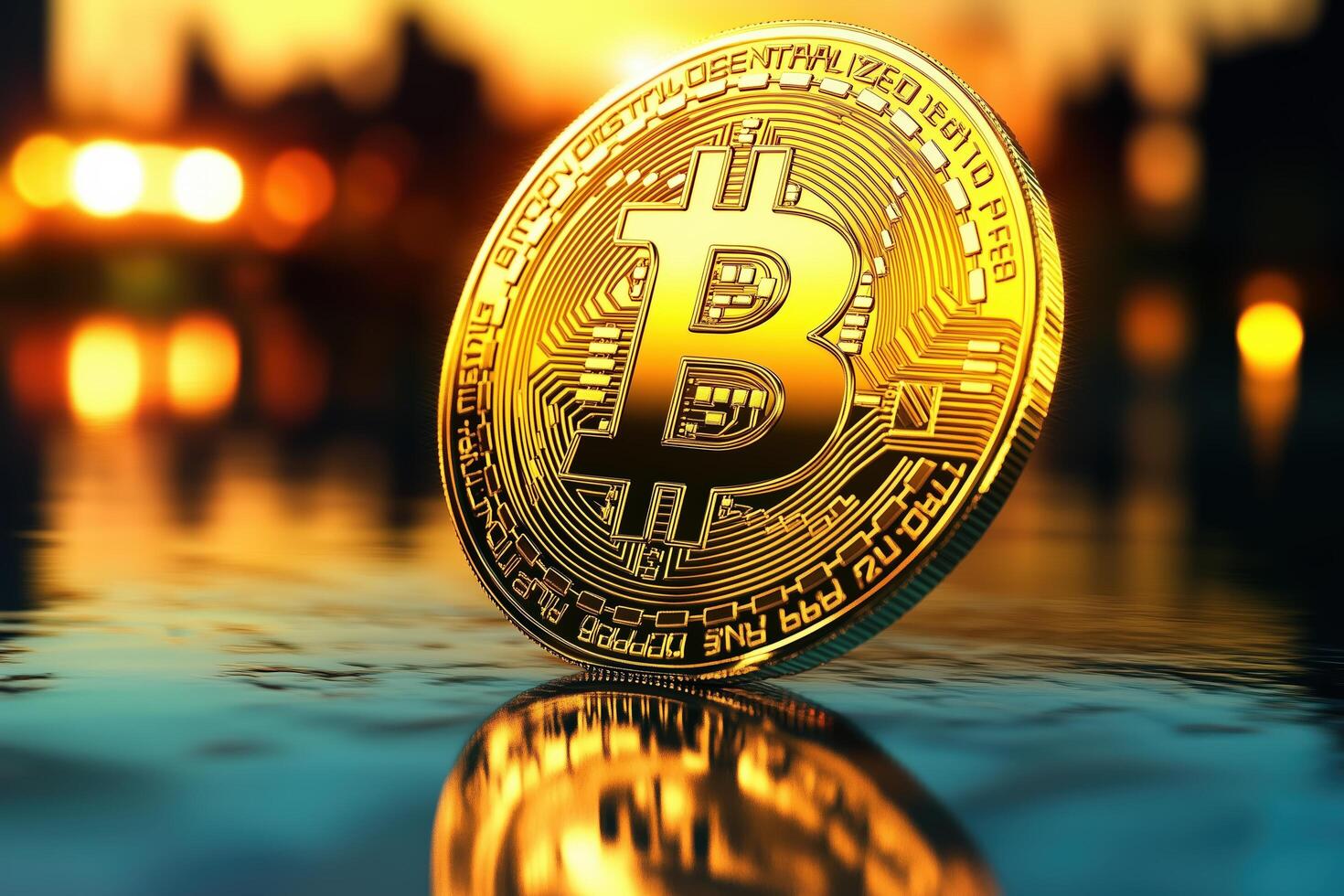 A close-up view of a Bitcoin coin, reflecting the concept of decentralized cryptocurrency. photo