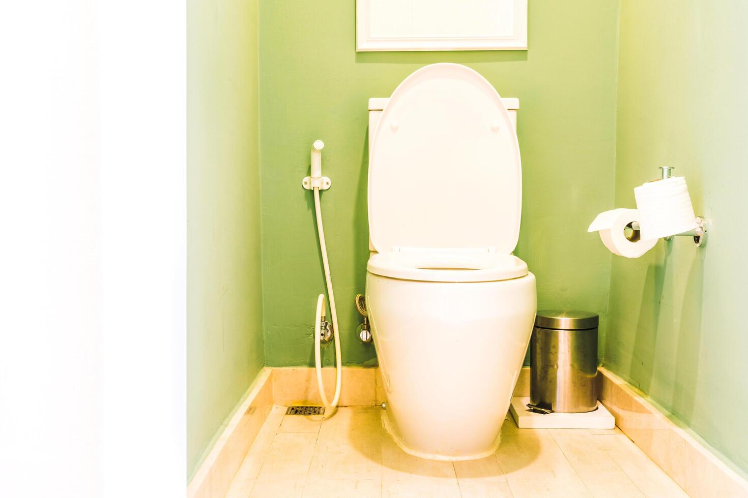 A bathroom with a toilet and a green wall photo