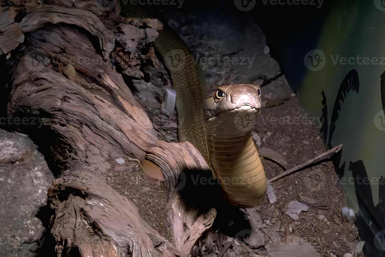 Woodland Scene with Tree Trunk and Lizard Among Plants photo