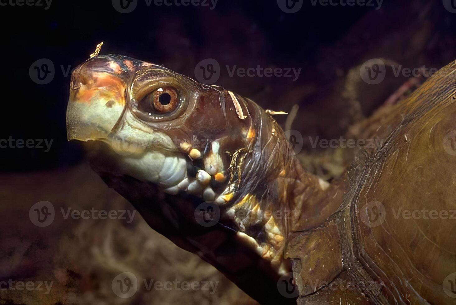 Underwater Close-up of a Colorful Reptile and Fish in their Marine Habitat photo