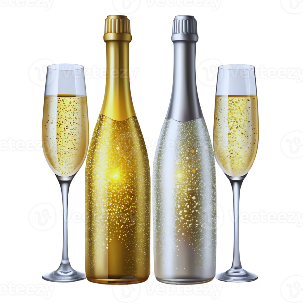 Two champagne bottles and two glasses png