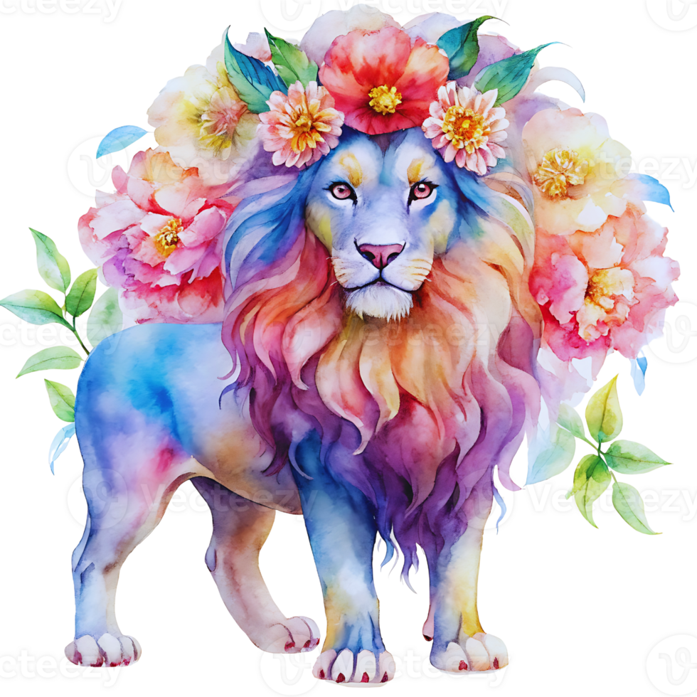 A lion with flowers on its head png