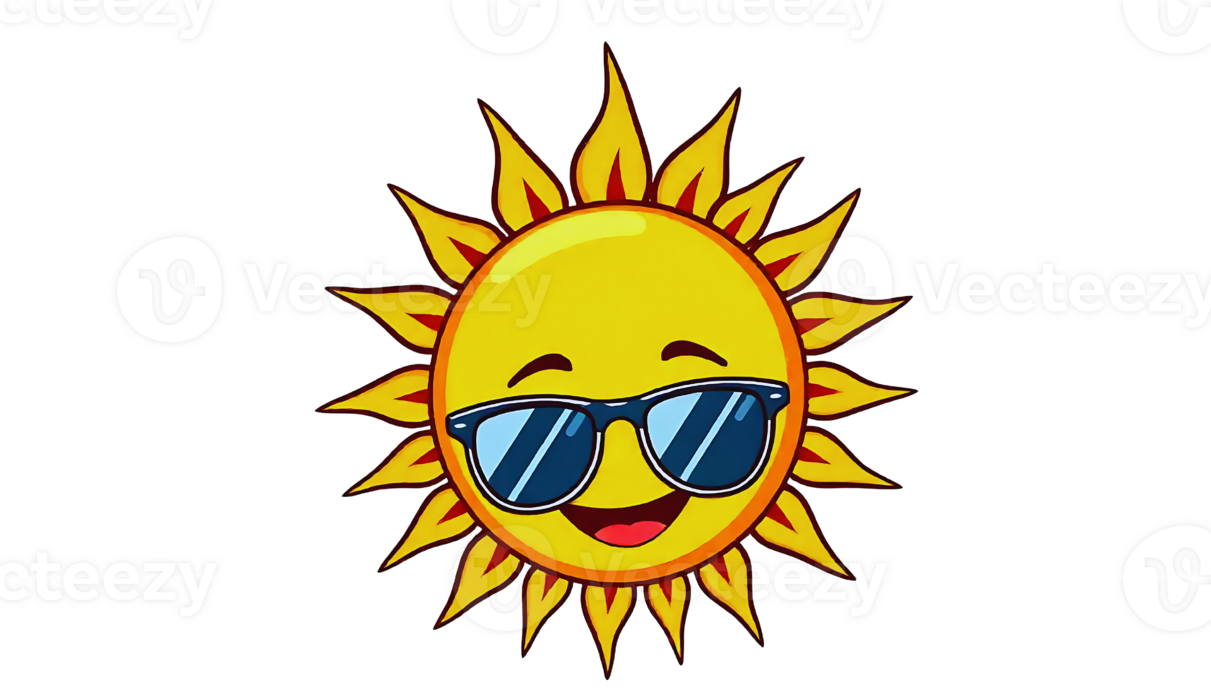 A cartoon sun wearing sunglasses and smiling png