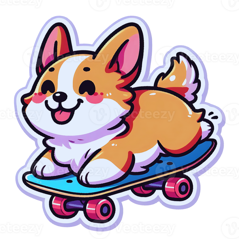 A sticker of a corgi on a skateboard png