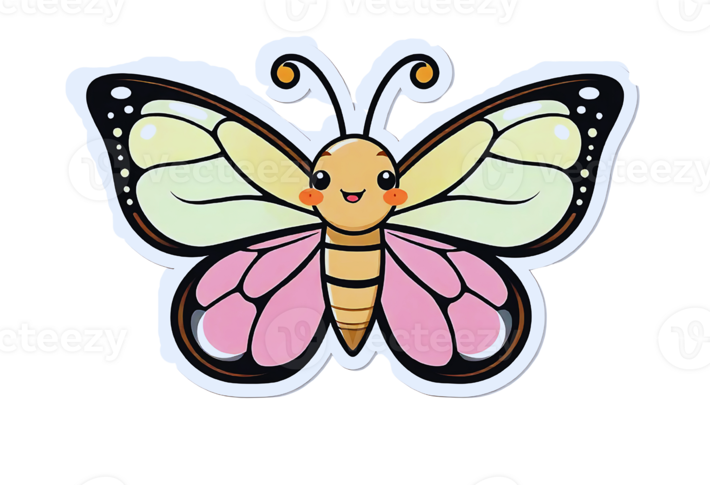 A sticker of a butterfly with pink and yellow wings png