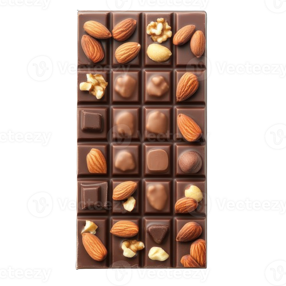 Collection of . A Chocolate Bar with Almonds and Nuts, isolated on a transparency background. png