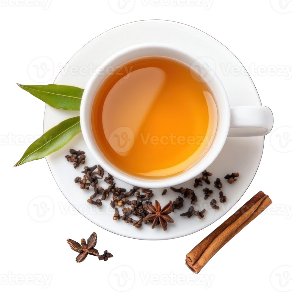 Collection of . A cup of tea in a saucer serving with tea leaves, isolated on a transparency background. png